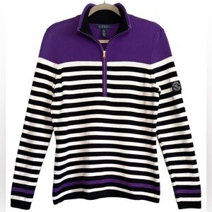 LAUREN RALPH LAUREN Preppy Classic Casual Striped 1/4 Zip Pullover Sweater Sz L